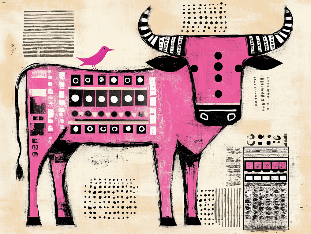 Roze Stier met Vogel