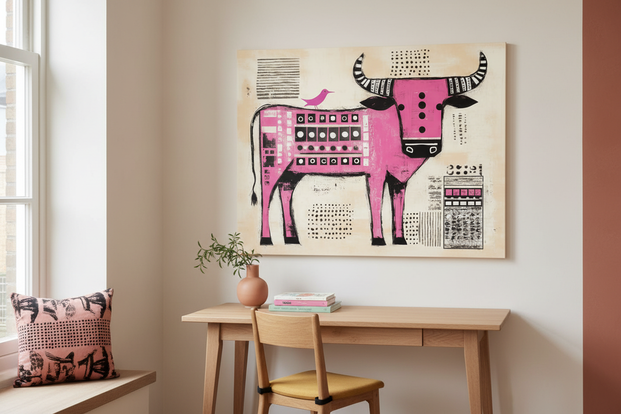 Roze Stier met Vogel