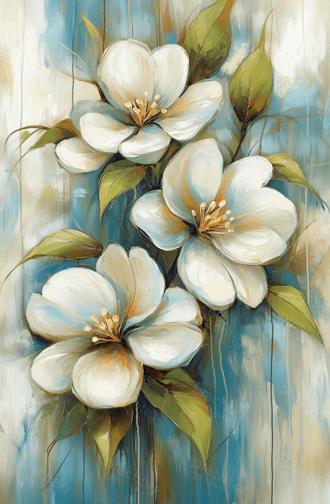 Witte Bloesem op Blauwe Achtergrond