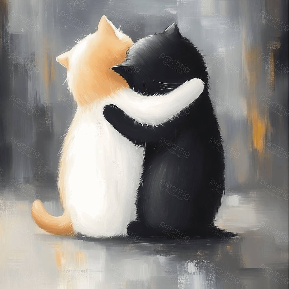 Knuffelende katten in warme tinten