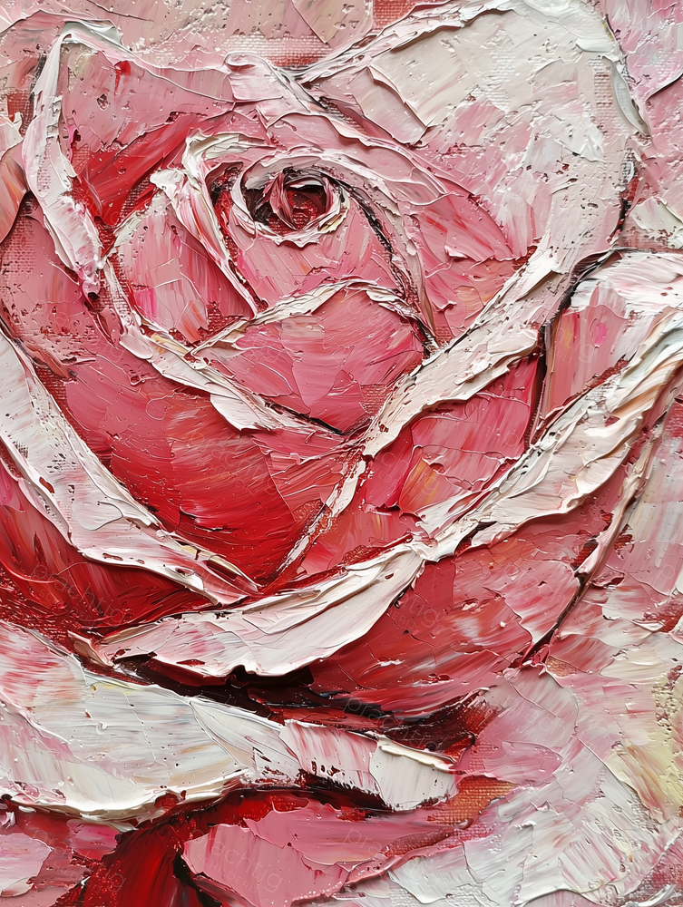 Roze roos in dikke verf