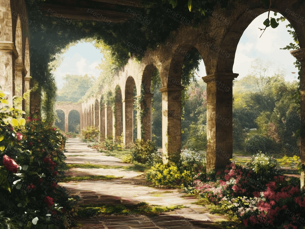 Romantische tuin met bogen
