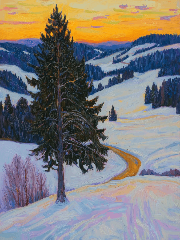 Winterlandschap bij Zonsondergang