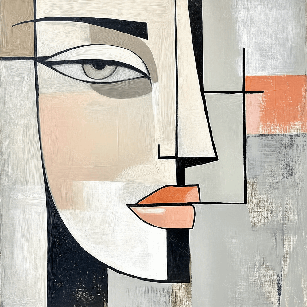 Kubistisch Damesgezicht in Neutrale Tint