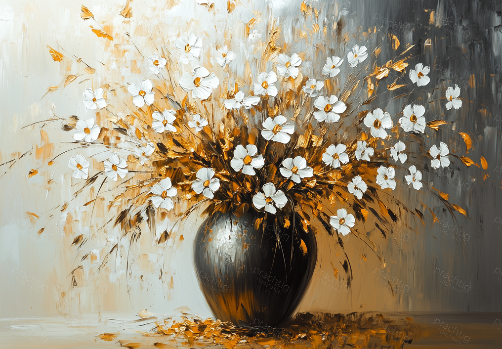 Witte Bloemen in Gouden Vaas