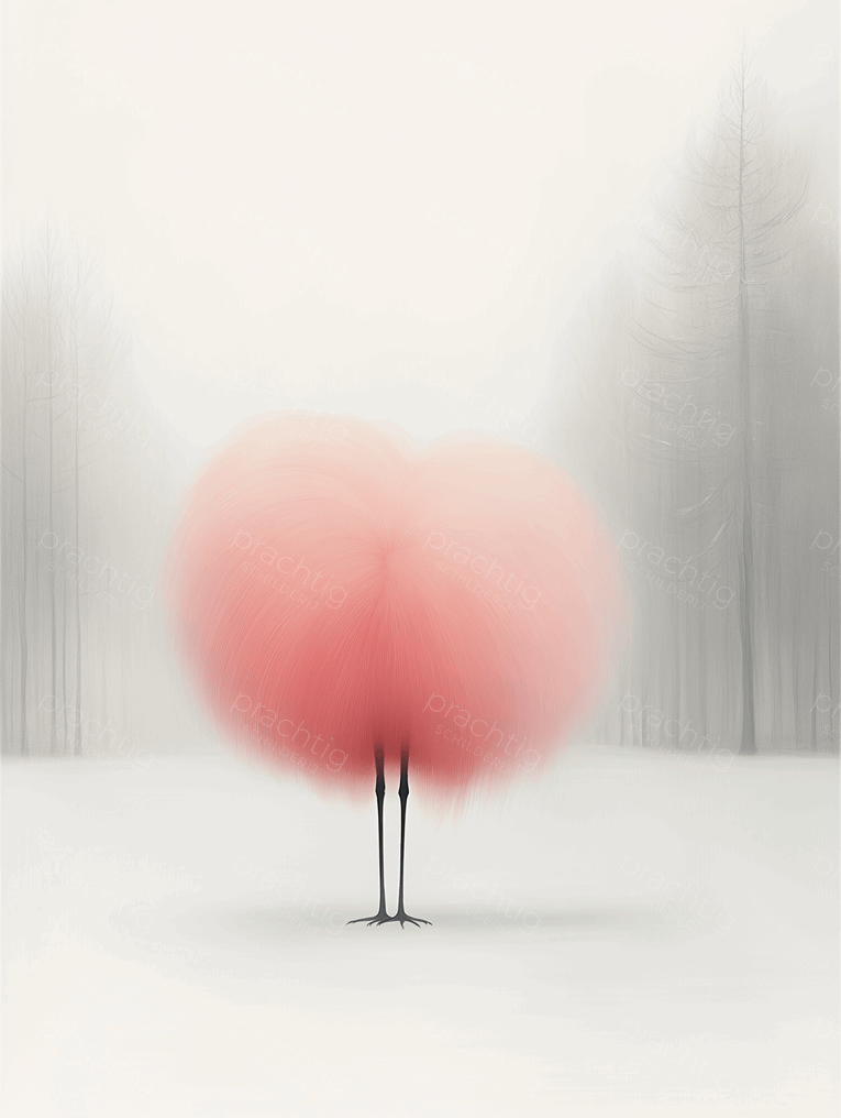 Roze Vogel in Mistig Bos