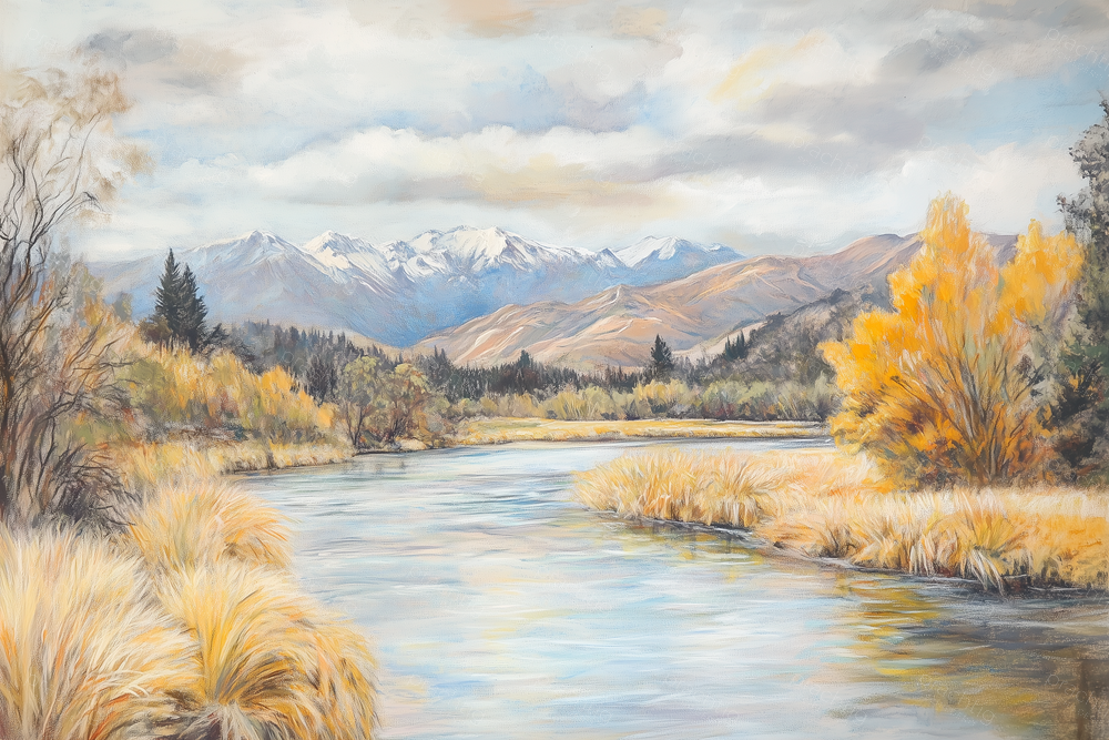 Herfstige Bergen en Rivier