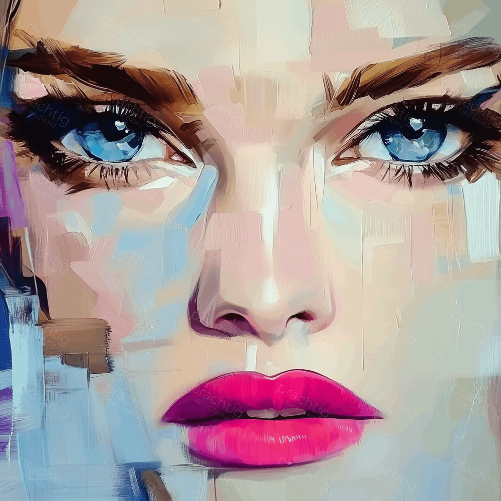 Expressieve Blik met Roze Lippen