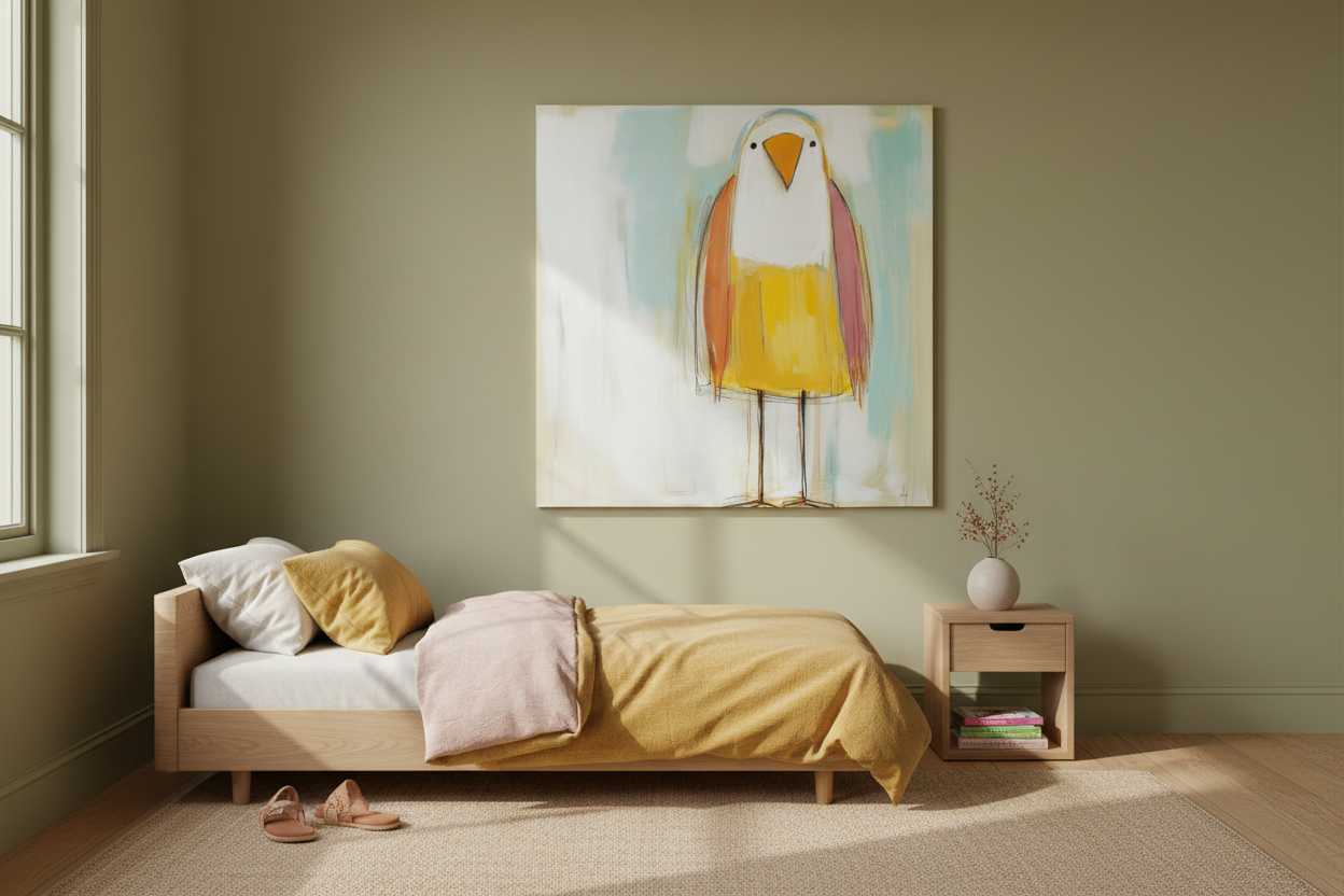 Vrolijke vogel in pasteltinten