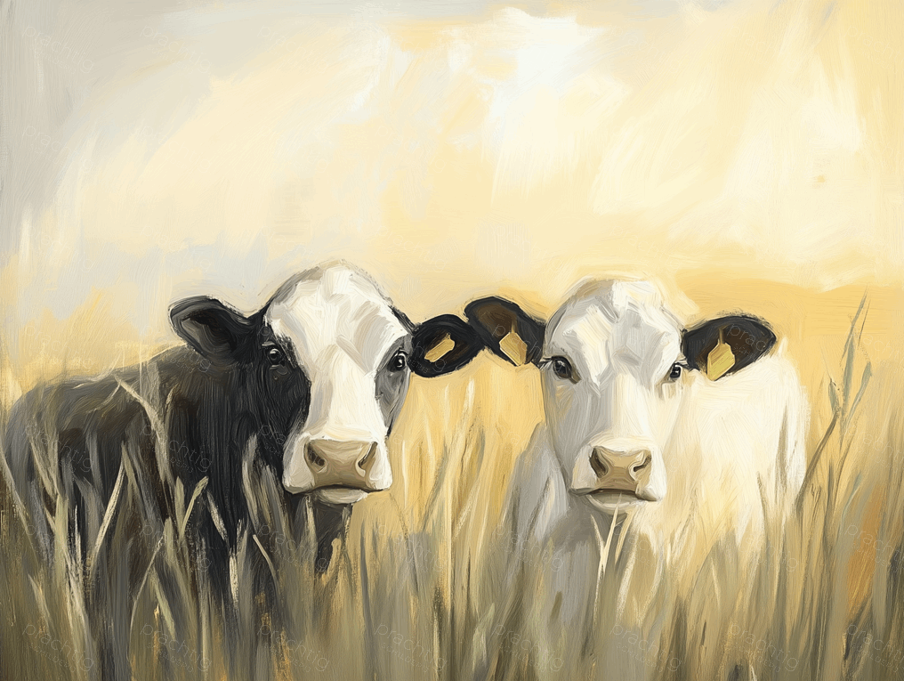 Twee nieuwsgierige koeien in het gras