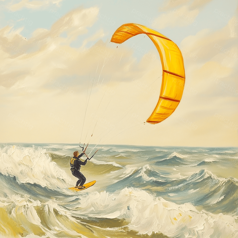 Kitesurfer op woeste golven