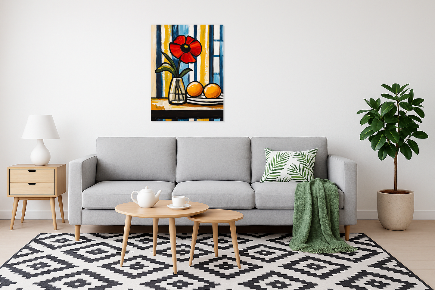 Bloem en Fruit met Vrolijke Strepen