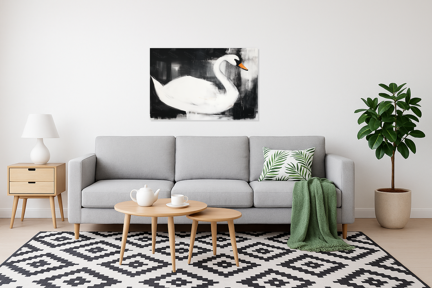 Elegante Witte Zwaan op Donkere Achtergrond