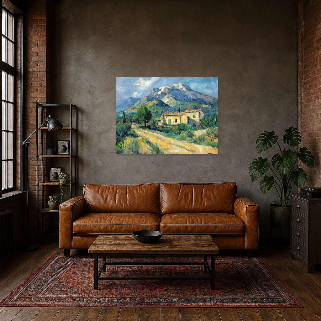Berglandschap met huis en bomen