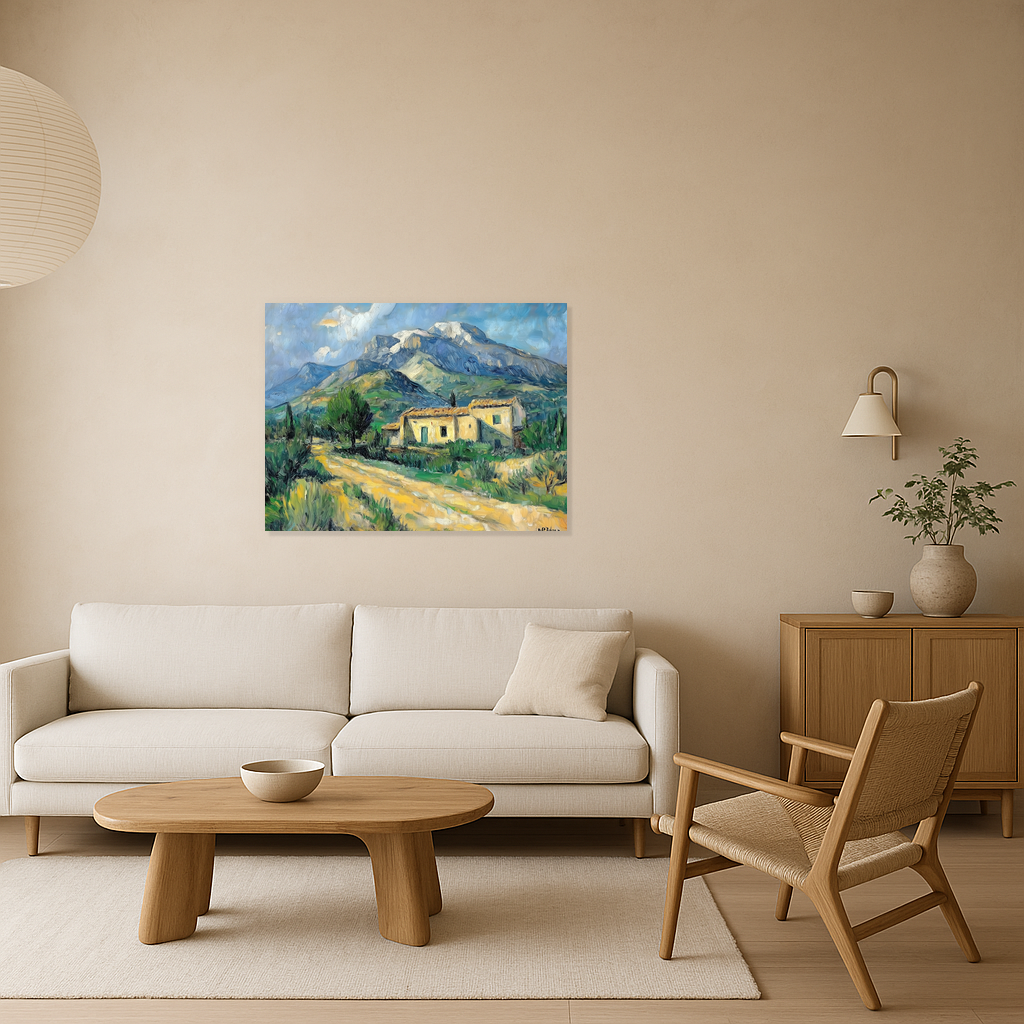 Berglandschap met huis en bomen