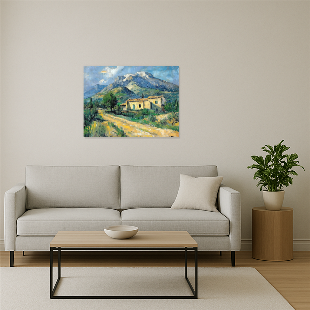 Berglandschap met huis en bomen