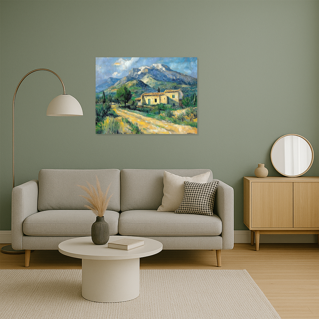 Berglandschap met huis en bomen