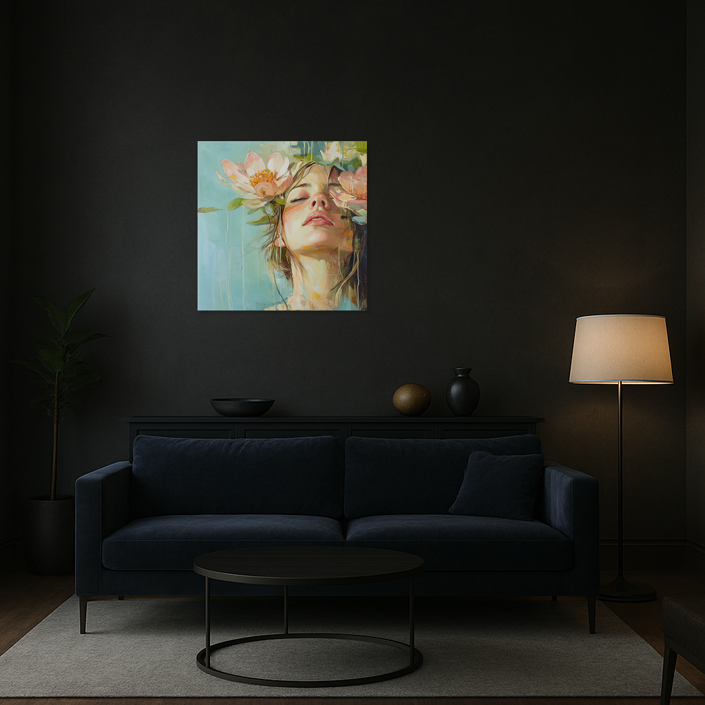 Dromende vrouw met bloemen