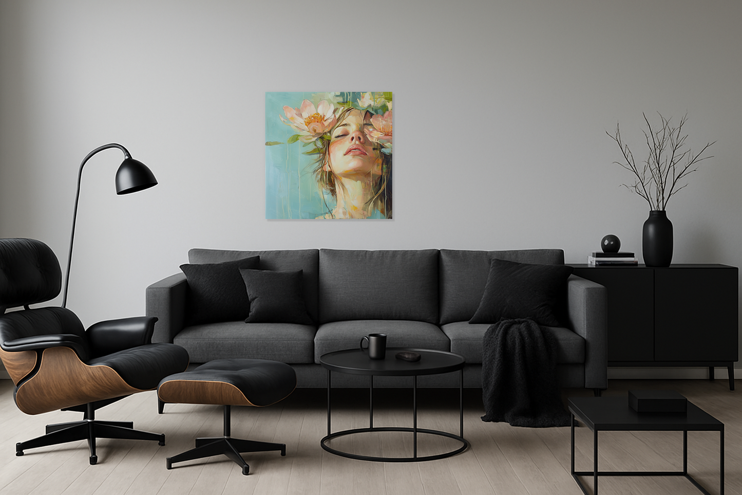 Dromende vrouw met bloemen