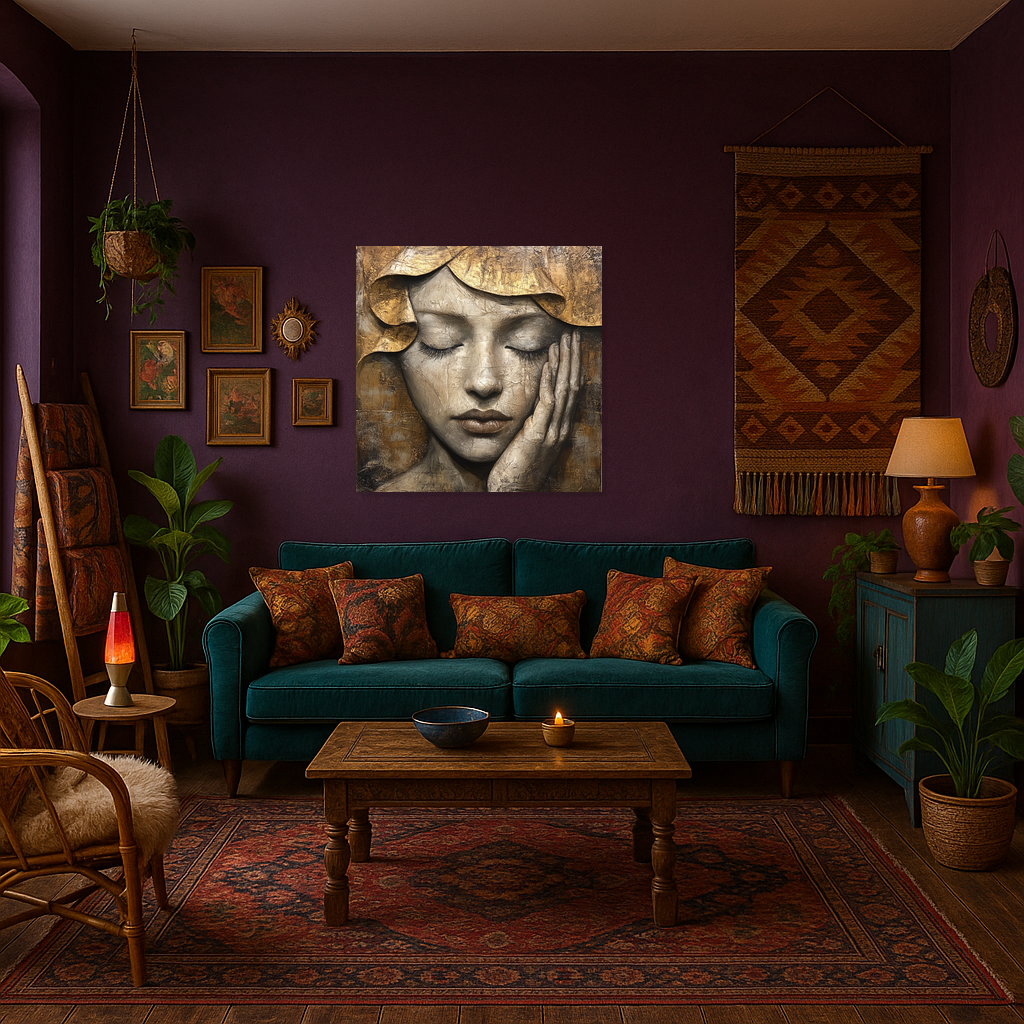 Dromerig Portret met Gouden Accenten