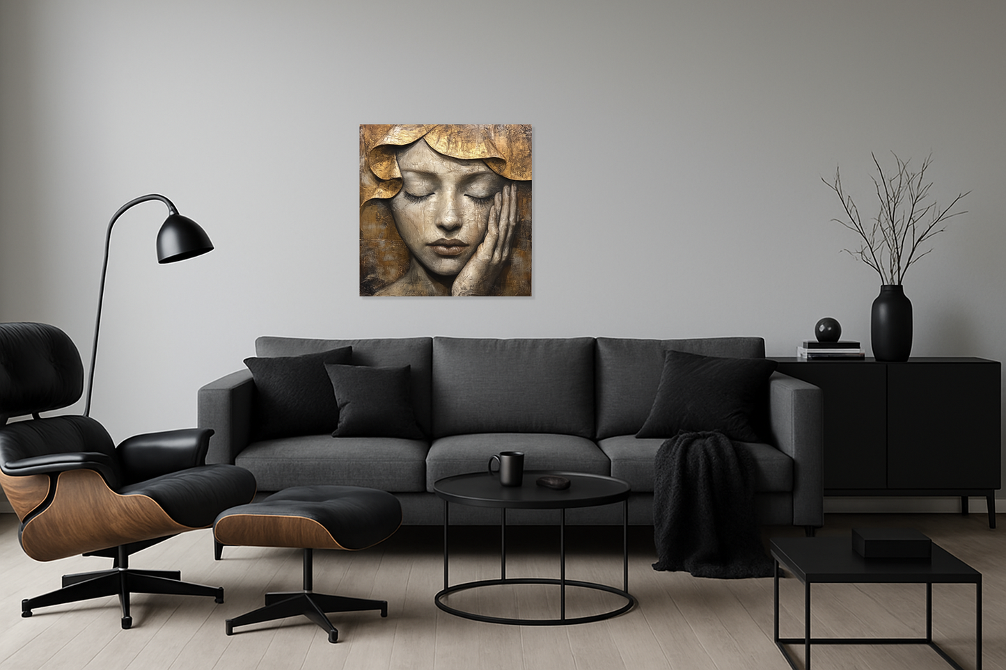 Dromerig Portret met Gouden Accenten