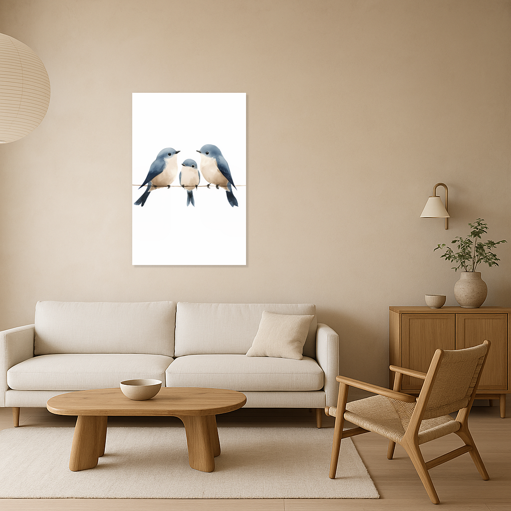 Blauwe vogeltjes op een draad