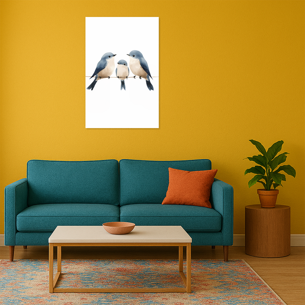 Blauwe vogeltjes op een draad