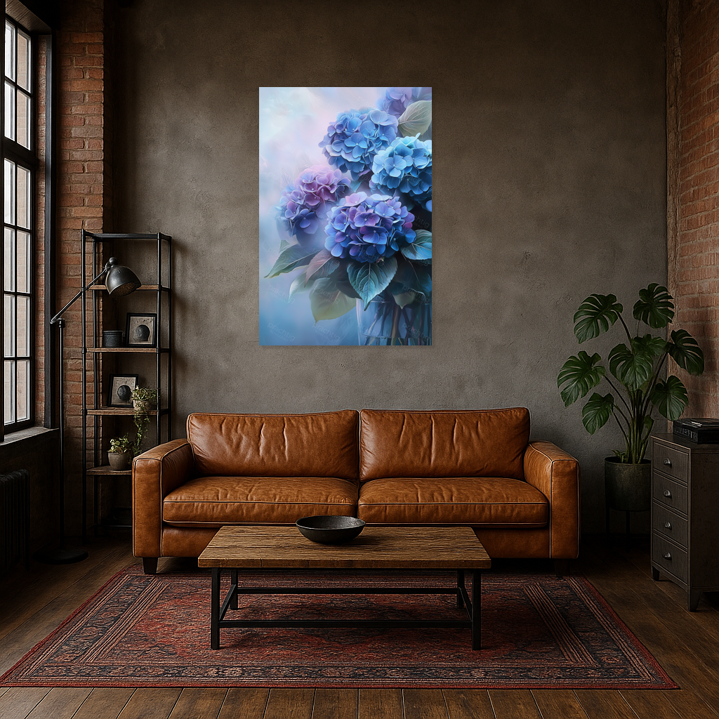 Blauwe Hortensia's in Vaas