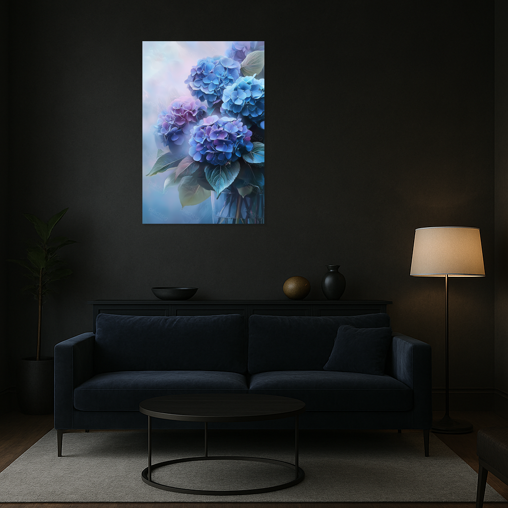 Blauwe Hortensia's in Vaas