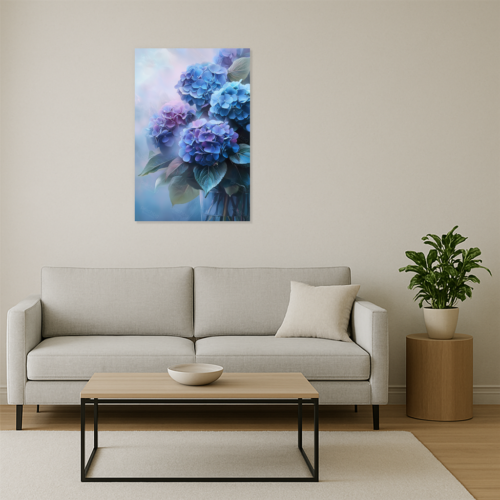 Blauwe Hortensia's in Vaas