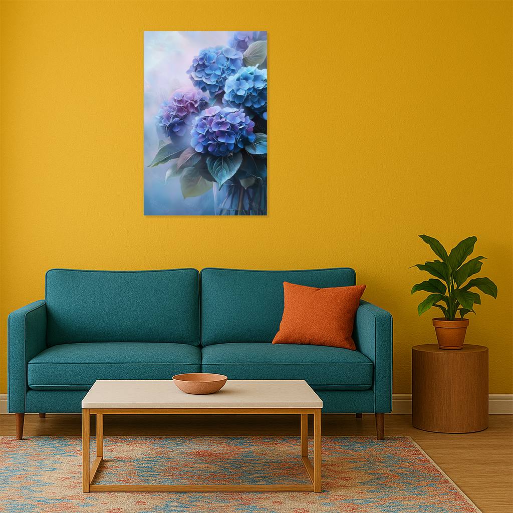 Blauwe Hortensia's in Vaas