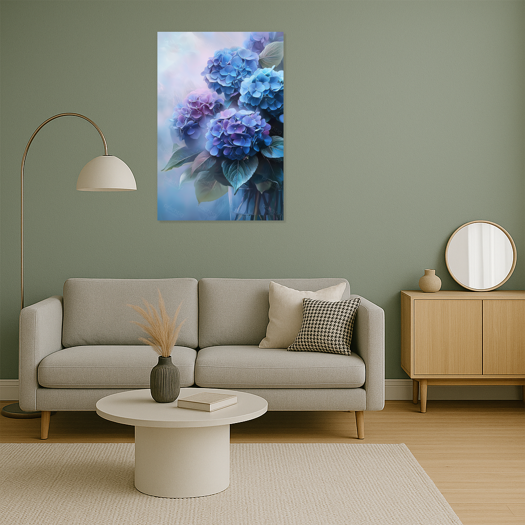 Blauwe Hortensia's in Vaas