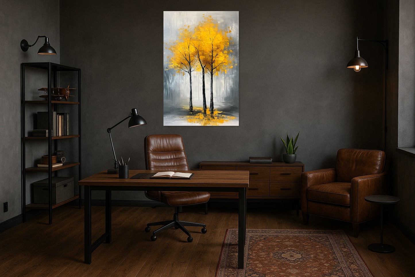 Drie bomen met gouden bladeren
