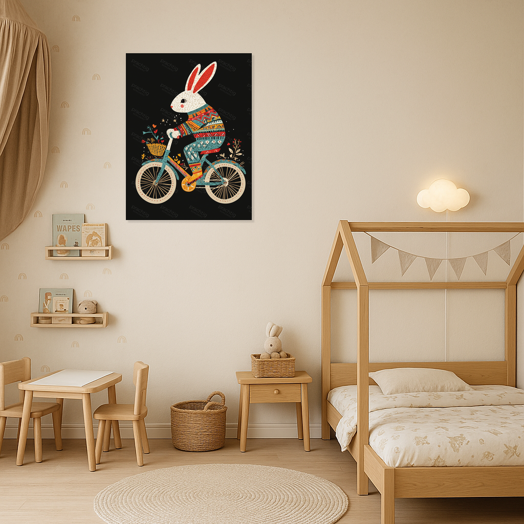 Fietsende Konijn in Kleurrijk Truitje
