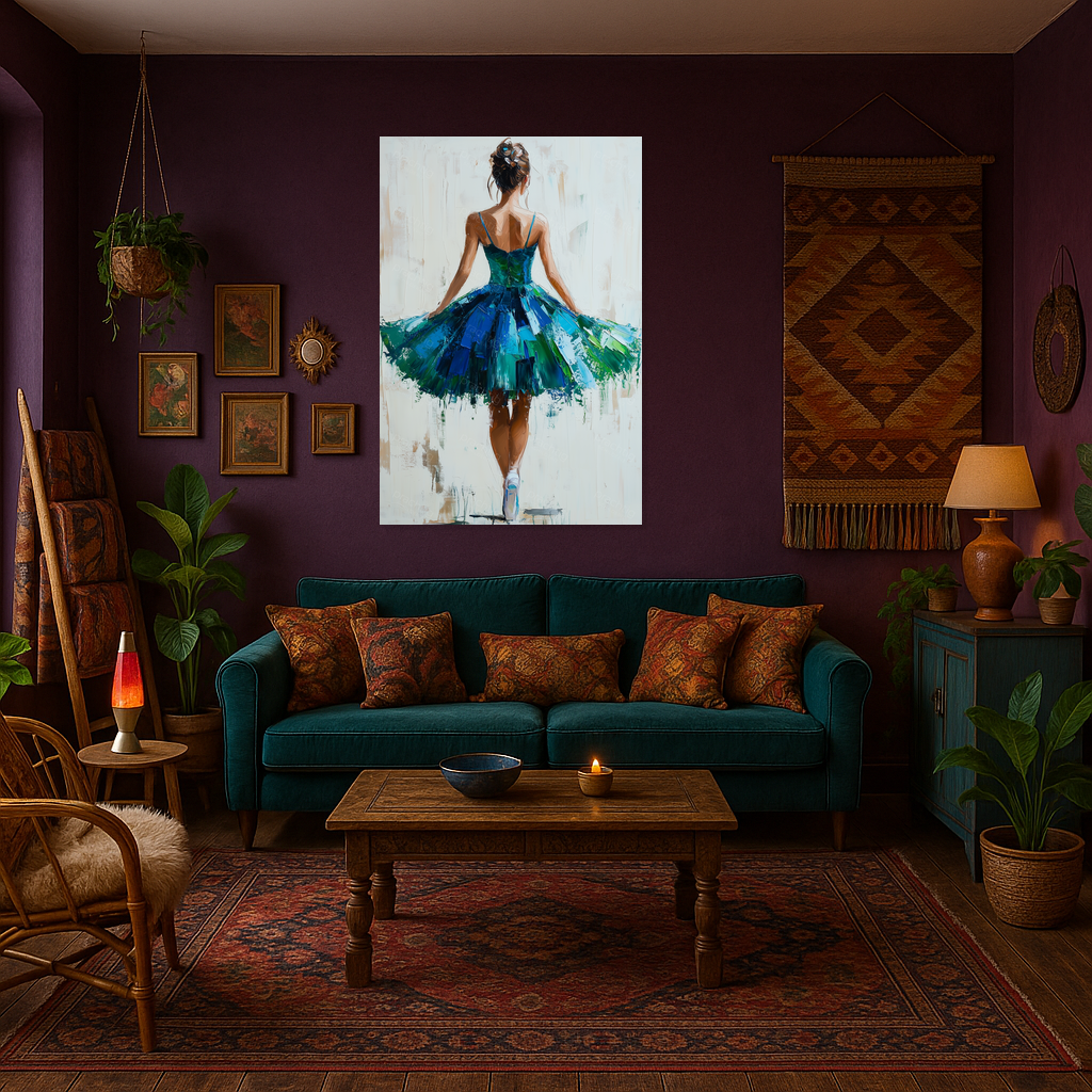 Dansende ballerina in groen en blauw