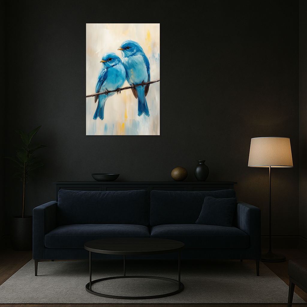 Blauwe vogeltjes op tak