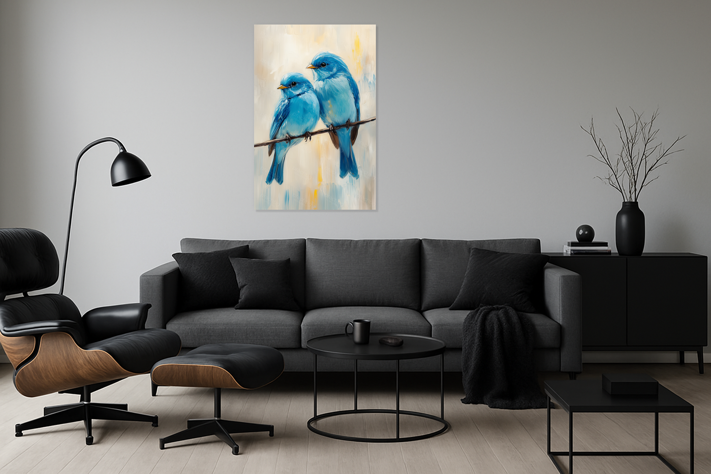 Blauwe vogeltjes op tak