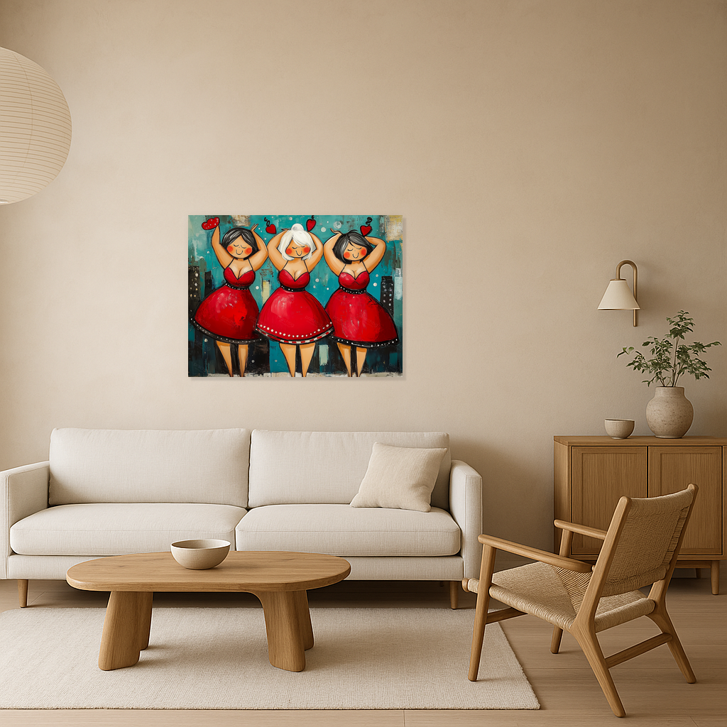 Dansende dames in rode jurken