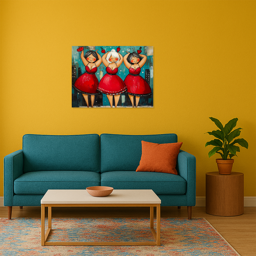 Dansende dames in rode jurken