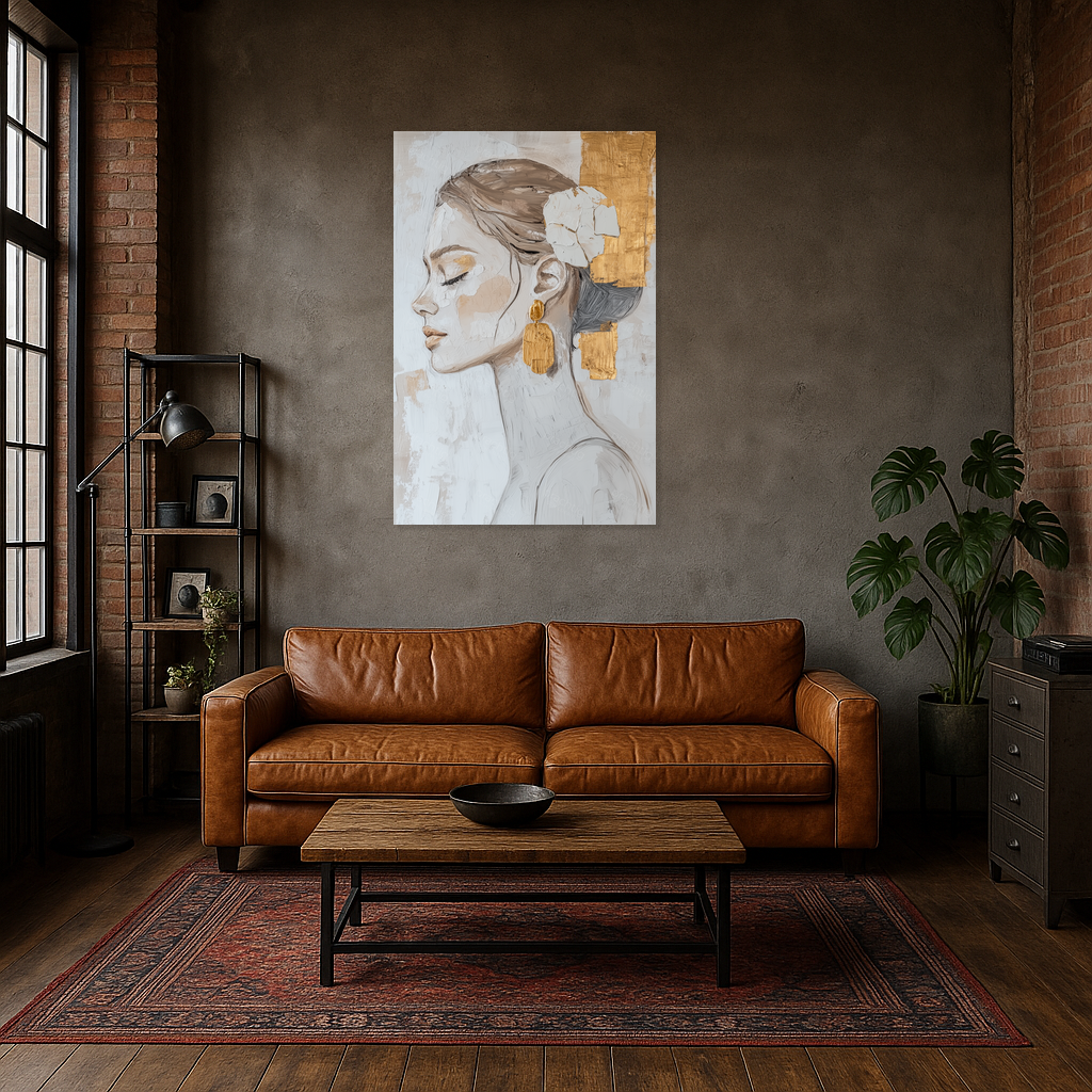 Dromerige vrouw met gouden accenten