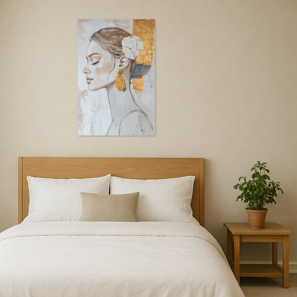 Dromerige vrouw met gouden accenten