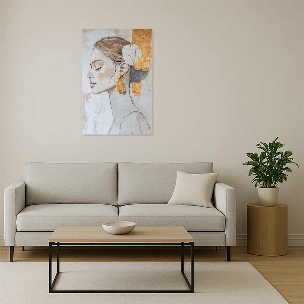 Dromerige vrouw met gouden accenten