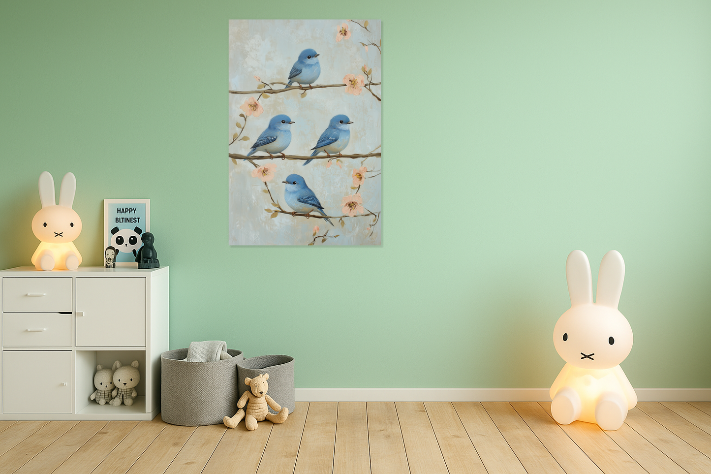 Blauwe vogels op bloesemtakken