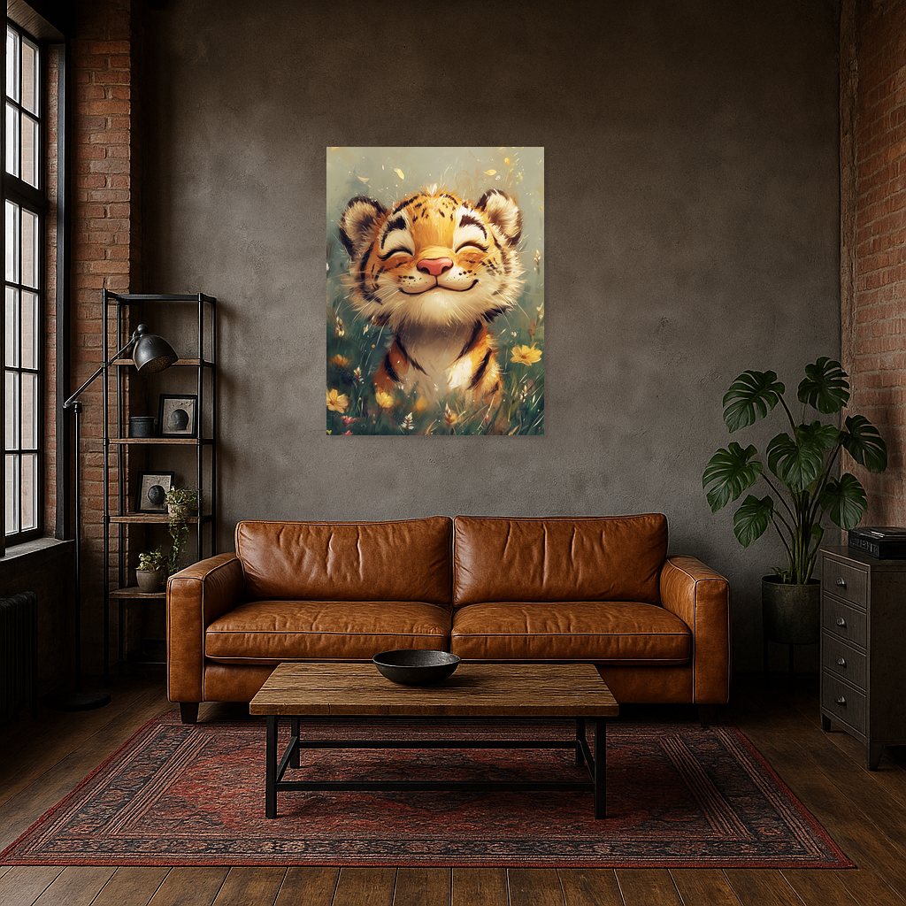 Blije Tijger in Bloemenveld
