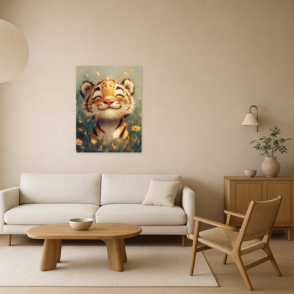 Blije Tijger in Bloemenveld