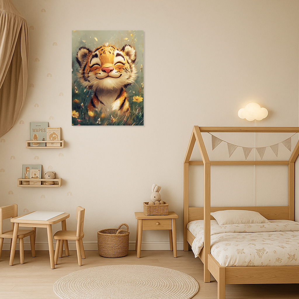 Blije Tijger in Bloemenveld