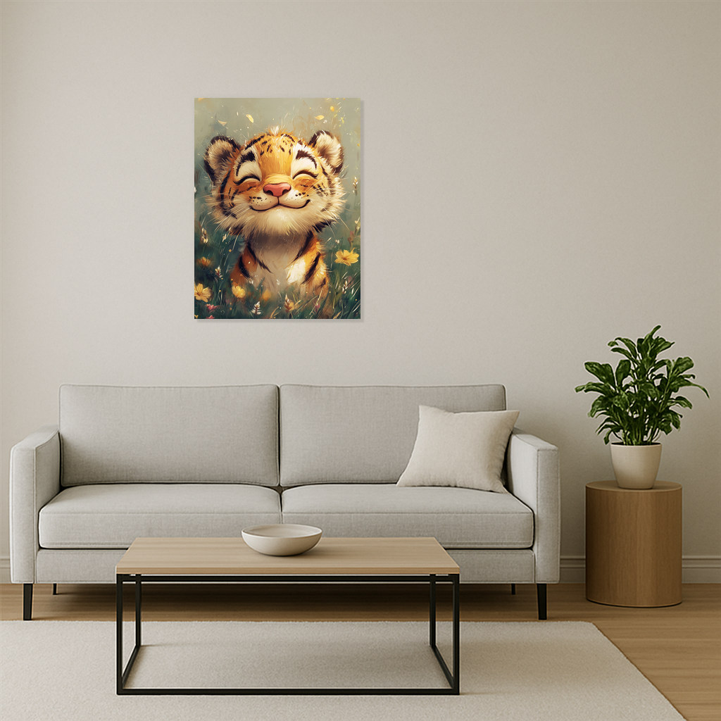 Blije Tijger in Bloemenveld