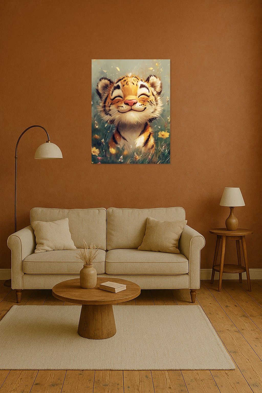 Blije Tijger in Bloemenveld