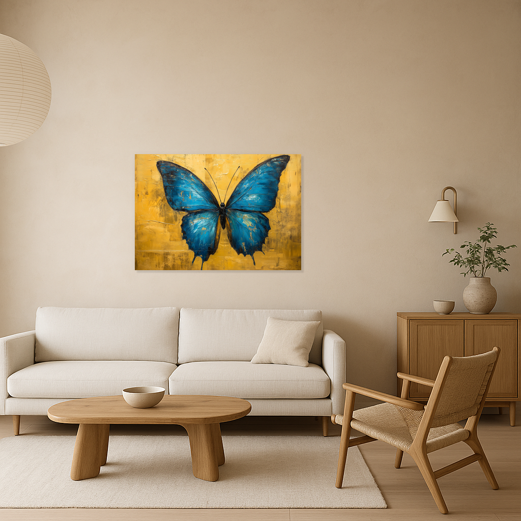 Blauwe Vlinder op Gouden Achtergrond
