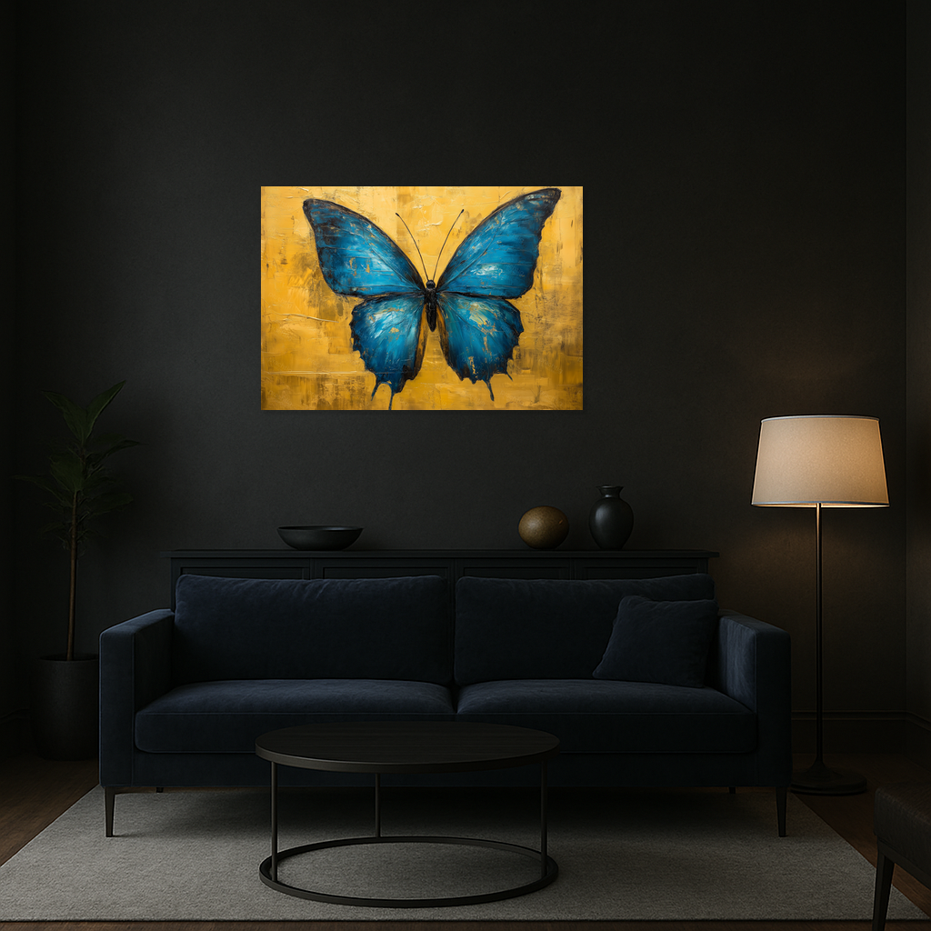 Blauwe Vlinder op Gouden Achtergrond